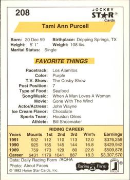 1992 Jockey Star #208 Tami Ann Purcell Back